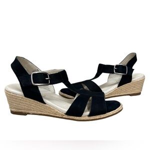 David Tate New Black Suede Leather Wedge Sandals Size 9N